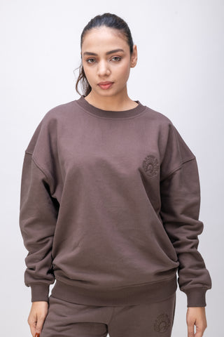 Organic Cotton Chunky Relaxed-Fit Oversized Wellness Sweatshirt – Chocolate Brown