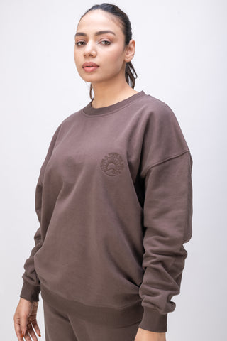 Organic Cotton Chunky Relaxed-Fit Oversized Wellness Sweatshirt – Chocolate Brown