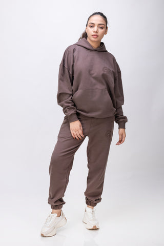 Organic Cotton Chunky Knit Relaxed Fit Slogan Hoodie - CHOCOLATE BROWN