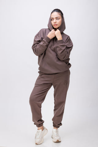 Organic Cotton Chunky Knit Relaxed Fit Slogan Hoodie - CHOCOLATE BROWN