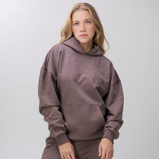 Organic Cotton Chunky Knit Relaxed Fit Slogan Hoodie - CHOCOLATE BROWN